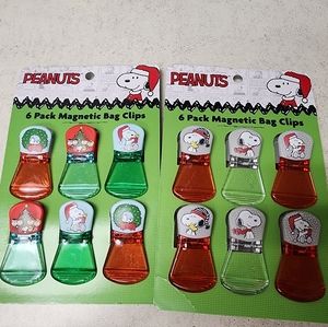 2 6-pack magnetic bag clips. Peanuts Snoopy.